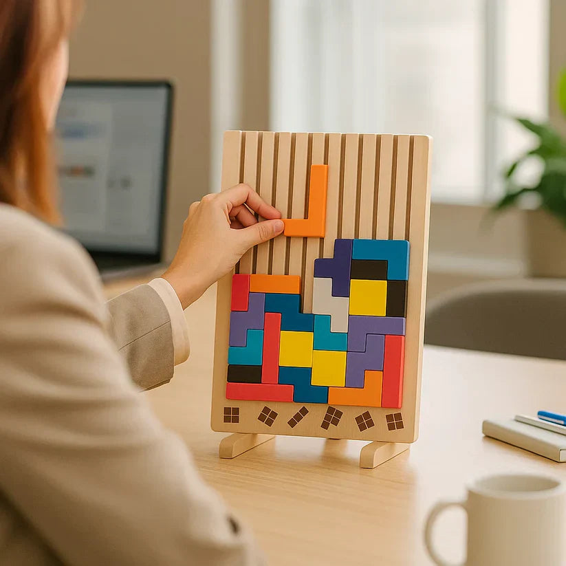 Wooden Tetris Puzzle Board – Ideal Desk Brain Break