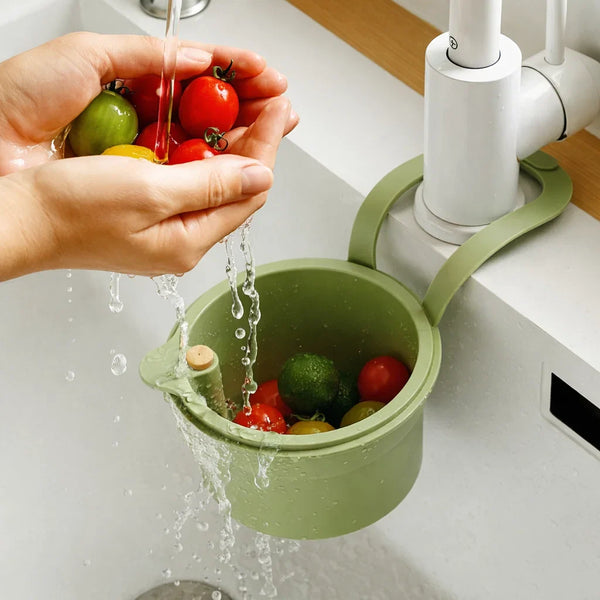 Two-Part Hanging Draining Basket with One-Click Emptying Feature