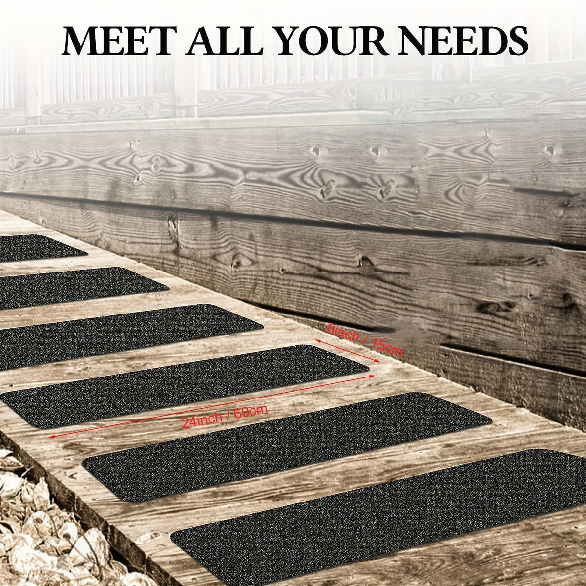Slip-Resistant Stair Treads 10-Pack – 6"x24", 80-Grit, Weather-Resistant