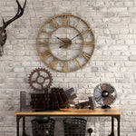 Vintage Round Silent Wall Clock with Metal Frame for Bedroom