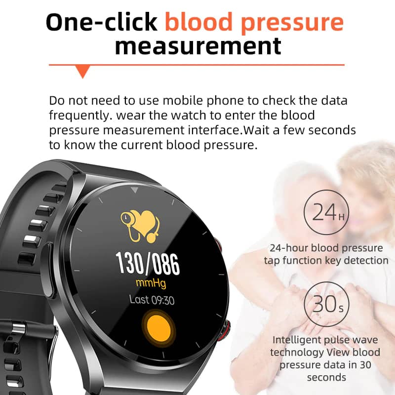 One-Click Blood Sugar, Blood Pressure, EKG/ECG, HRV Heart Monitoring Smartwatch