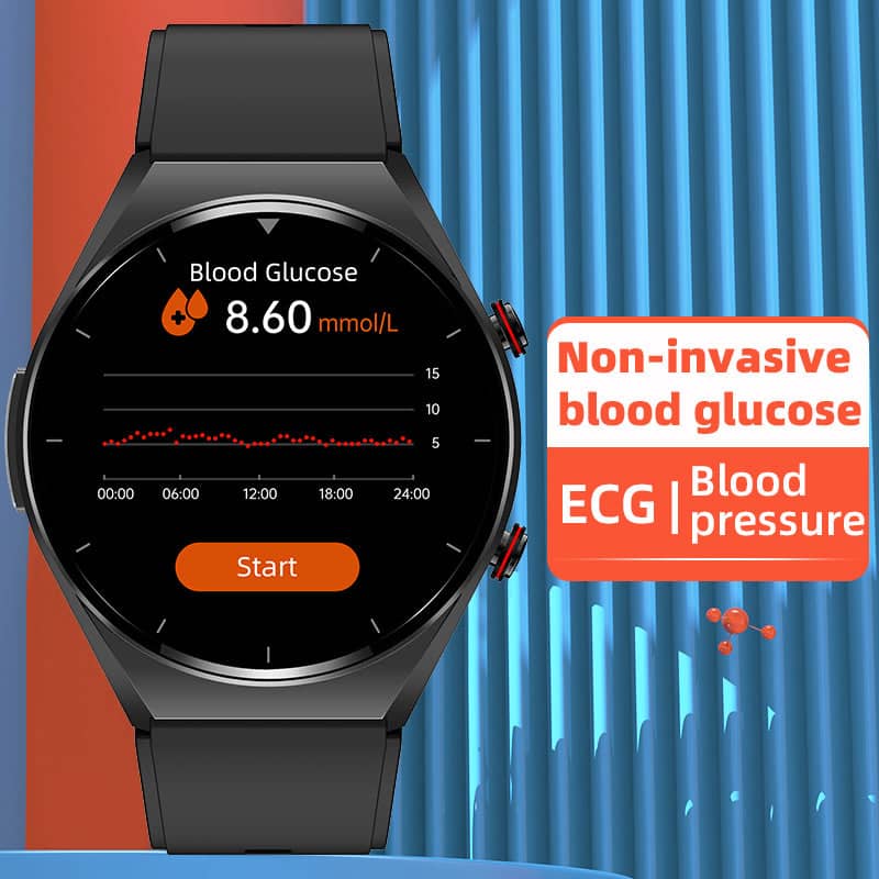 One-Click Blood Sugar, Blood Pressure, EKG/ECG, HRV Heart Monitoring Smartwatch