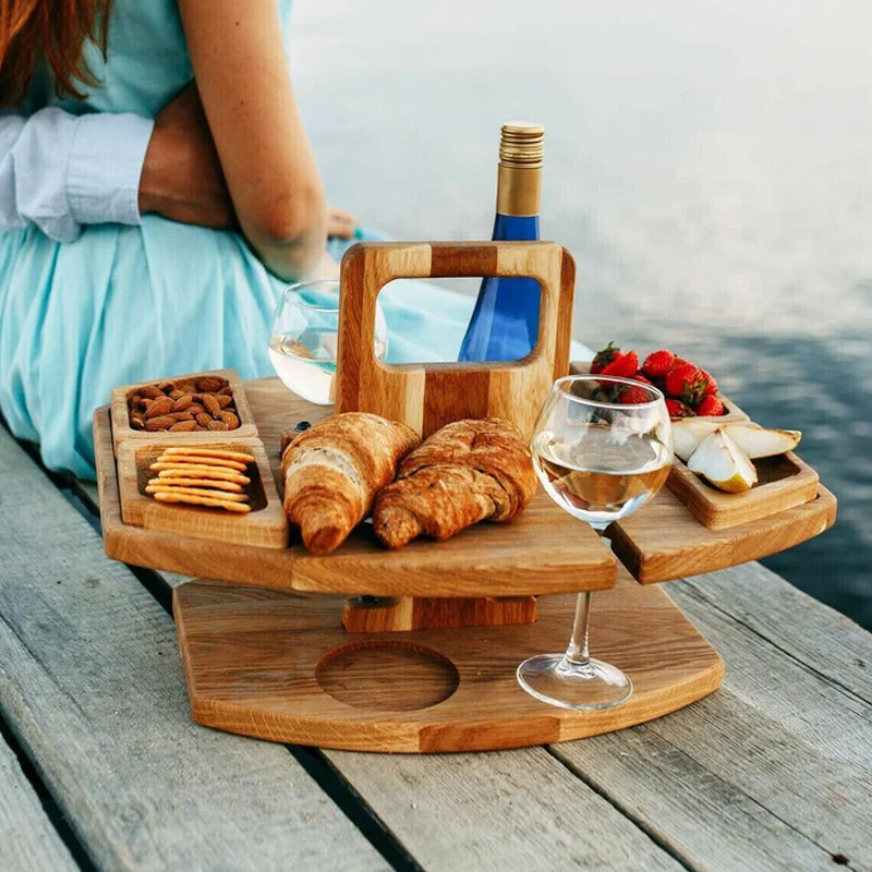 Stylish Wooden Picnic Table for Wine Enjoyment – Functional and Sophisticated