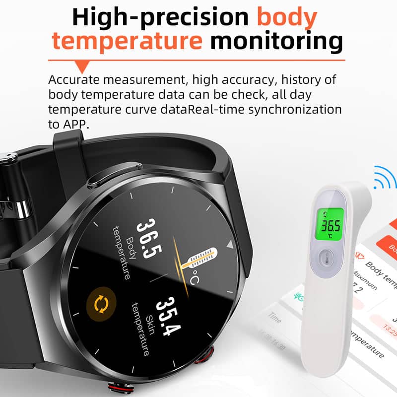 One-Click Blood Sugar, Blood Pressure, EKG/ECG, HRV Heart Monitoring Smartwatch