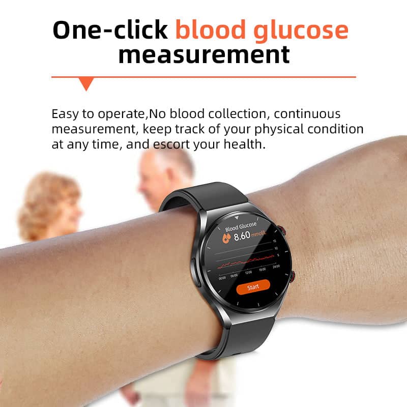 One-Click Blood Sugar, Blood Pressure, EKG/ECG, HRV Heart Monitoring Smartwatch