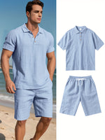 Men's Linen Polo and Shorts Ensemble – Relaxed and Comfortable for Warm Weather