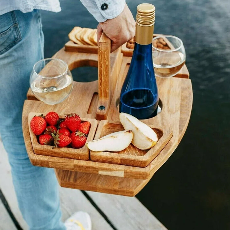 Stylish Wooden Picnic Table for Wine Enjoyment – Functional and Sophisticated