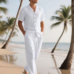 Men's Relaxed Linen Outfit – Lightweight and Breezy with Long Pants and Short Sleeves