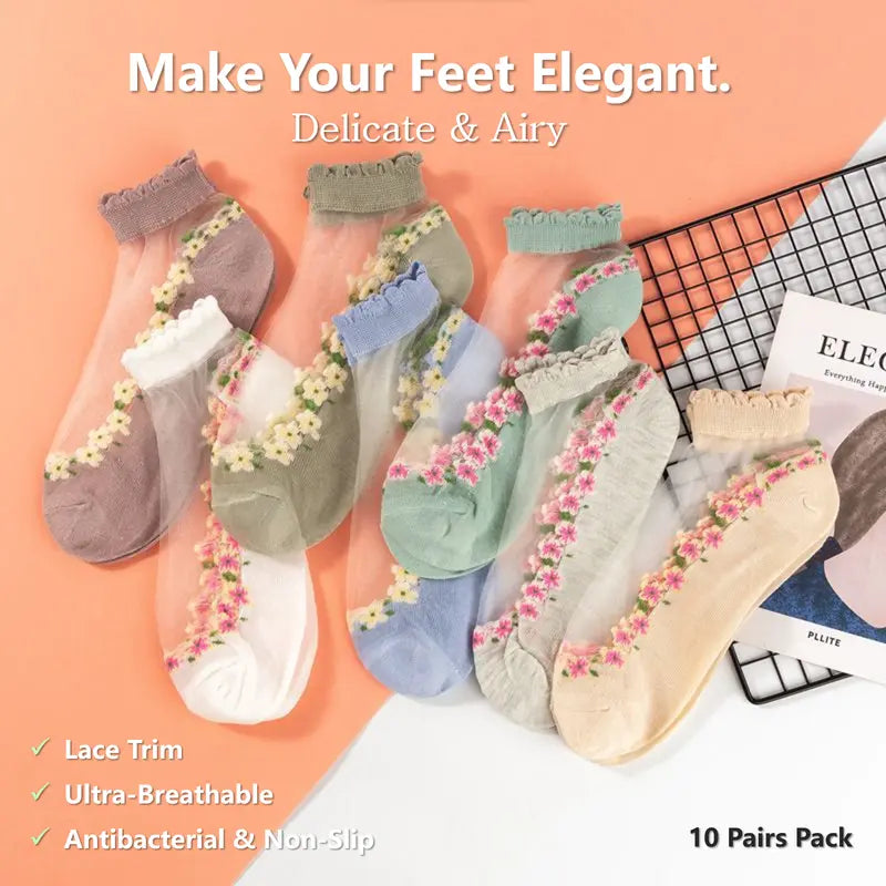 Elegant Lace Socks | Buy 5 Pairs, Get 5 Pairs FREE
