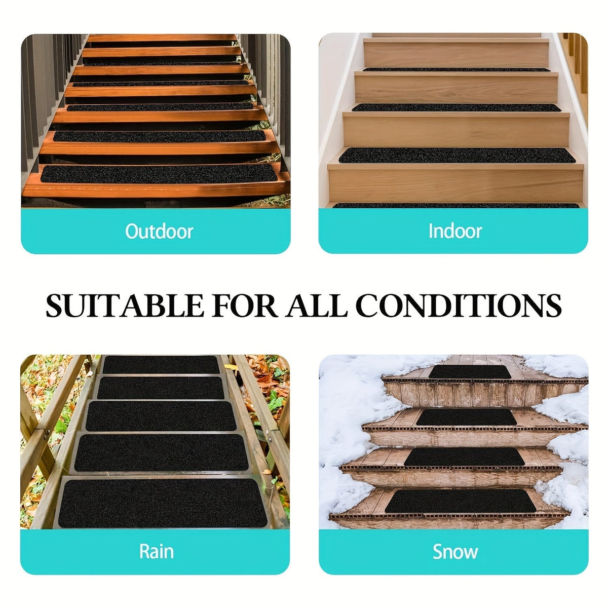 Slip-Resistant Stair Treads 10-Pack – 6"x24", 80-Grit, Weather-Resistant