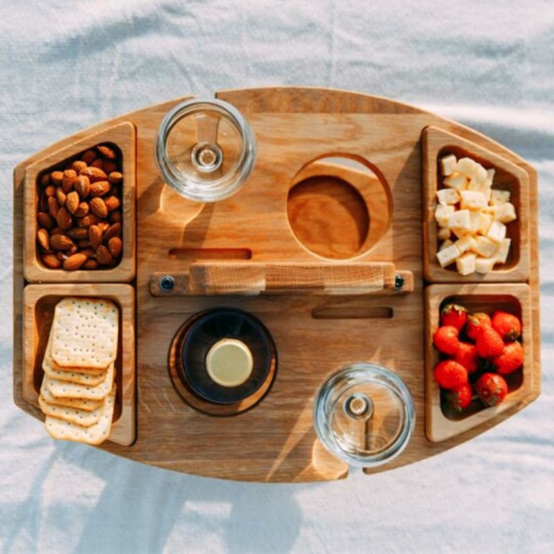 Stylish Oak Picnic Wine Table – Space-Saving & Multifunctional