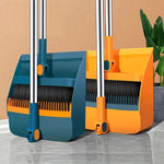 Rotatable Long Handle Broom and Dustpan Set with Built-In Comb Teeth