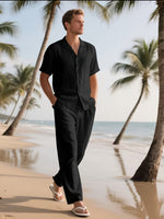 Men's Relaxed Linen Outfit – Lightweight and Breezy with Long Pants and Short Sleeves