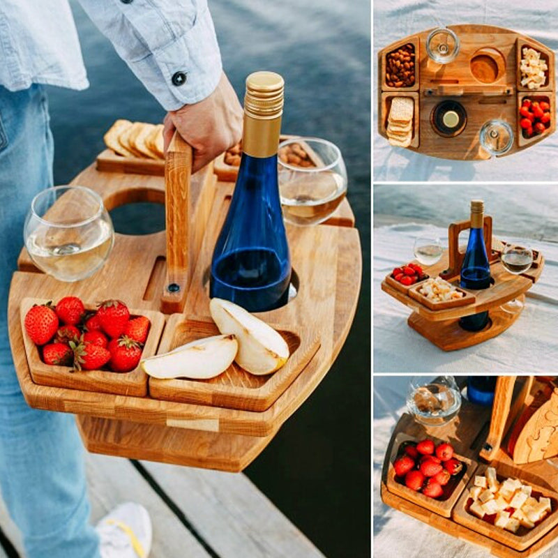 Stylish Oak Picnic Wine Table – Space-Saving & Multifunctional