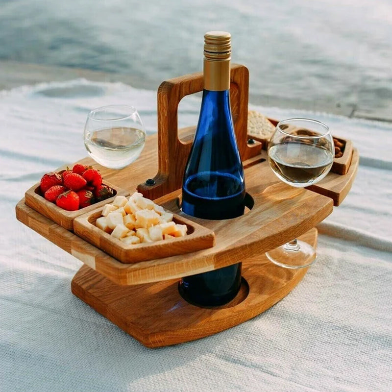 Stylish Oak Picnic Wine Table – Space-Saving & Multifunctional