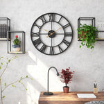 Vintage Round Silent Wall Clock with Metal Frame for Bedroom