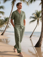 Men's Relaxed Linen Outfit – Lightweight and Breezy with Long Pants and Short Sleeves