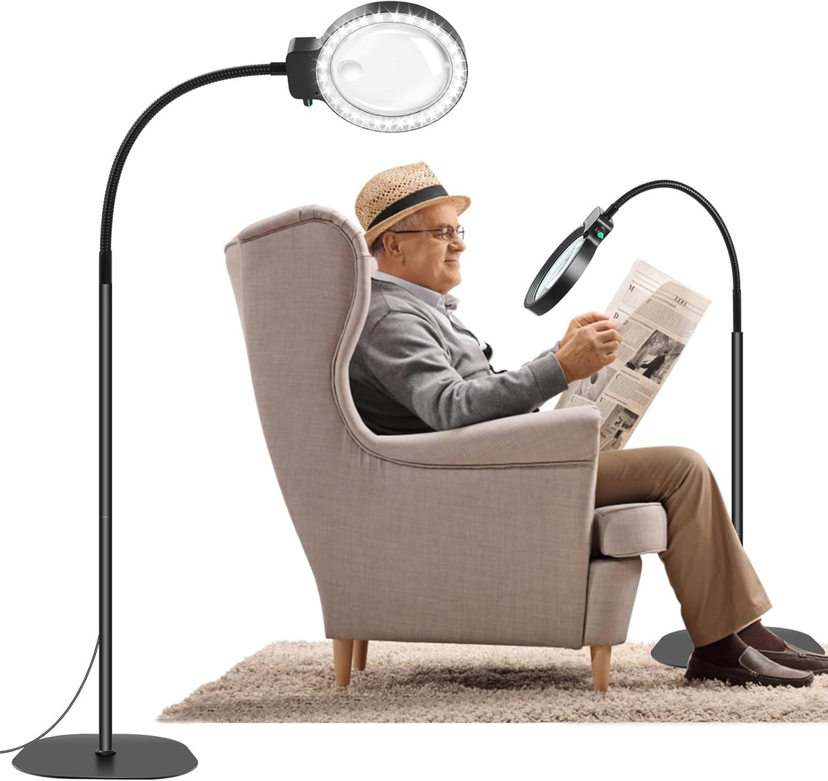 Full-Sided Magnifying Glass with LED Light – Hands-Free Reading Aid for Books, Crafts, and Hobbies