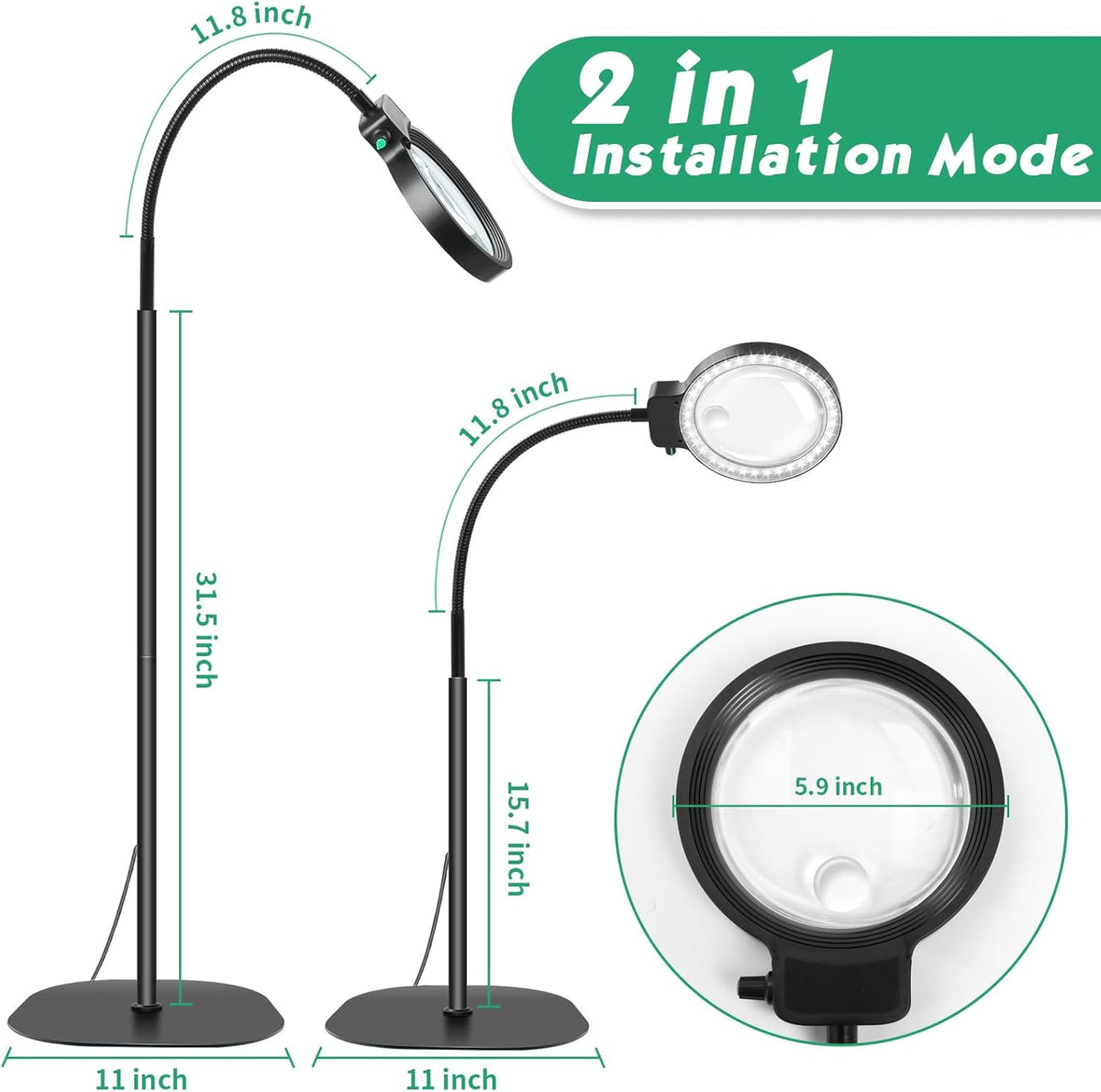 Full-Sided Magnifying Glass with LED Light – Hands-Free Reading Aid for Books, Crafts, and Hobbies