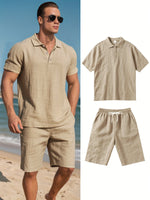Men's Linen Polo and Shorts Ensemble – Relaxed and Comfortable for Warm Weather