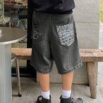 Relaxed Fit Bermuda Denim Shorts with Chic Floral Embroidery
