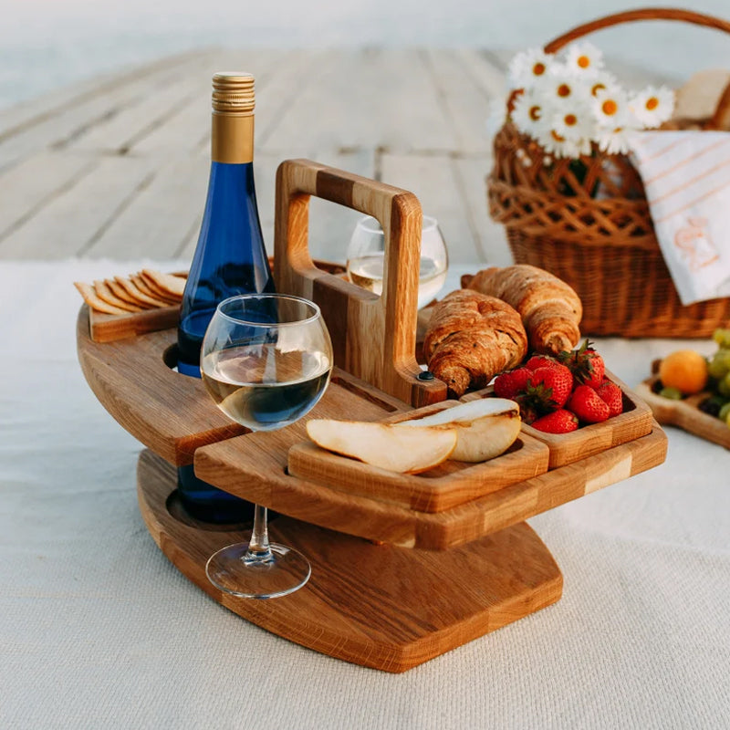 Stylish Oak Picnic Wine Table – Space-Saving & Multifunctional