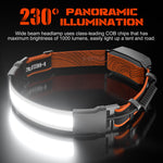 Rechargeable Headlamp 1000 Lumens, 230° Wide Angle, Waterproof, 2-Pack, Orange