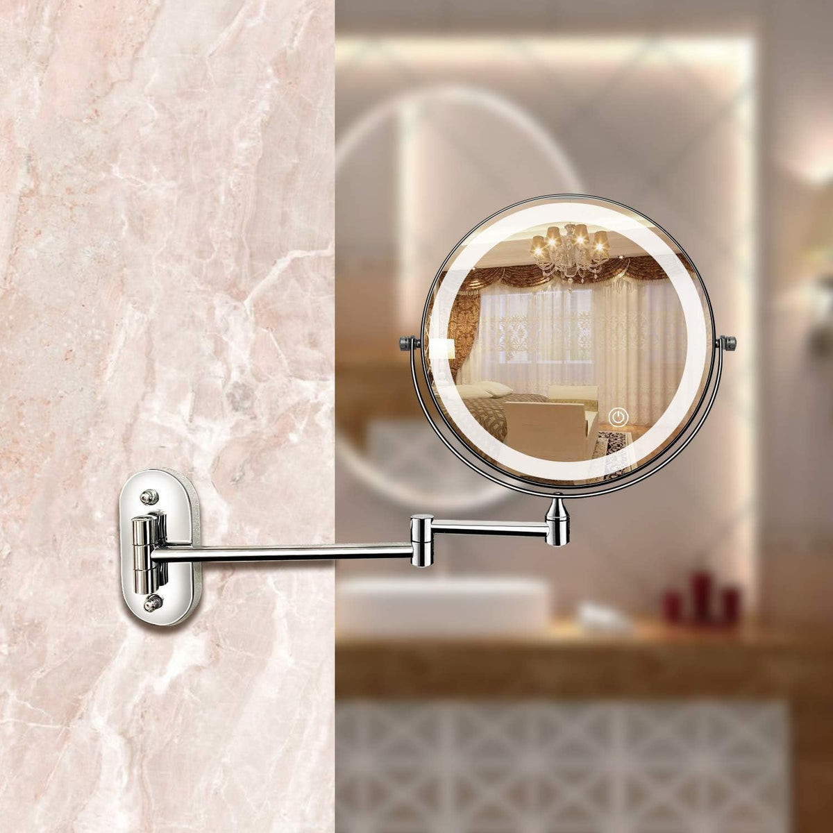 Rechargeable LED Magnifying Mirror | Cosmetics & Bathroom | Chrome Silver