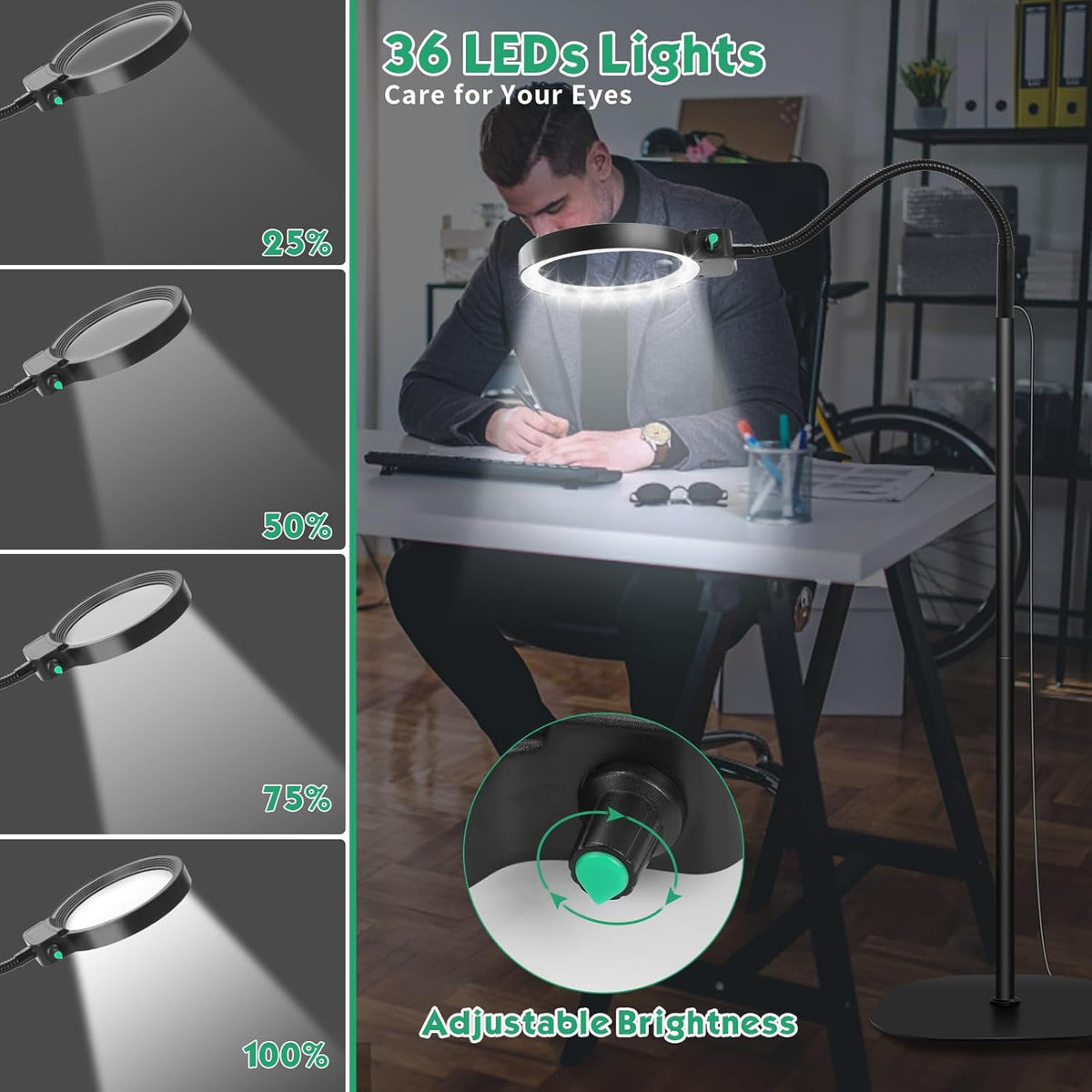 Full-Sided Magnifying Glass with LED Light – Hands-Free Reading Aid for Books, Crafts, and Hobbies