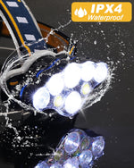 18000 Lumen Rechargeable Headlamp, 8 Modes, Waterproof, USB, Red & White Light