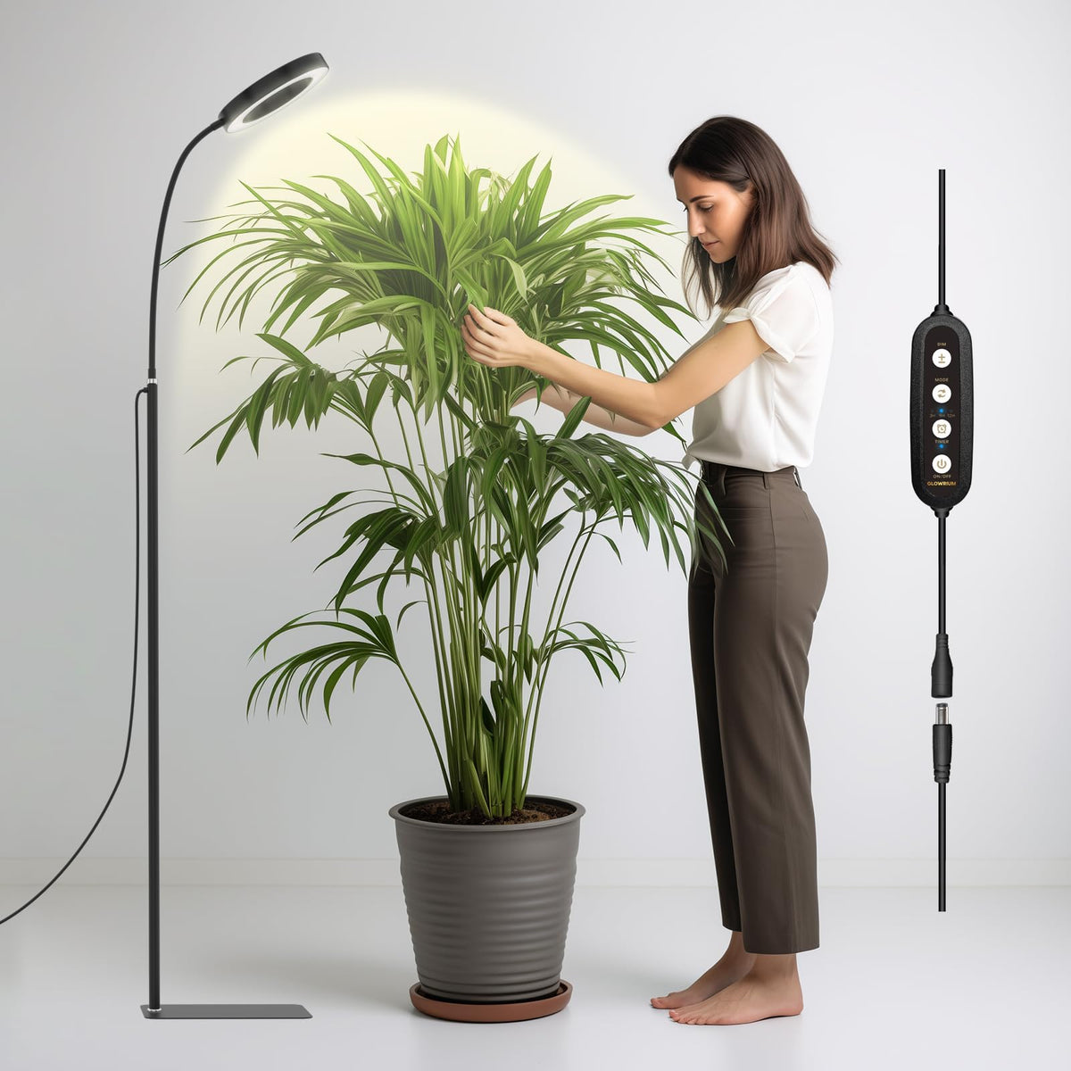 20W LED Growth Light for Indoor Plants with Automatic Timer, Full Spectrum Adjustable Height, 3 Light Modes, and 6-Level Dimmable (Black)