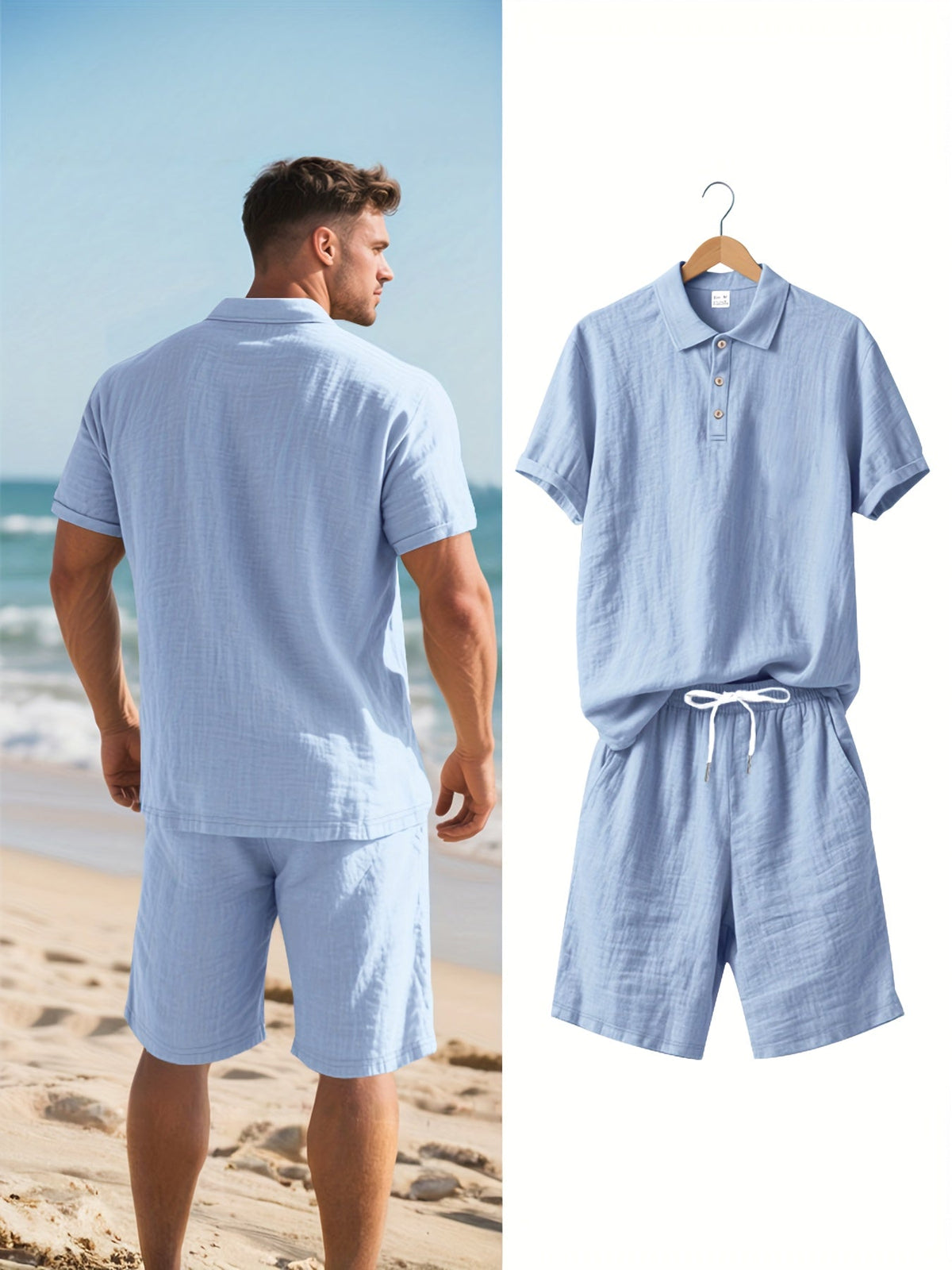 Men's Linen Polo and Shorts Ensemble – Relaxed and Comfortable for Warm Weather