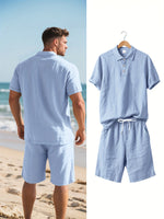 Men's Linen Polo and Shorts Ensemble – Relaxed and Comfortable for Warm Weather