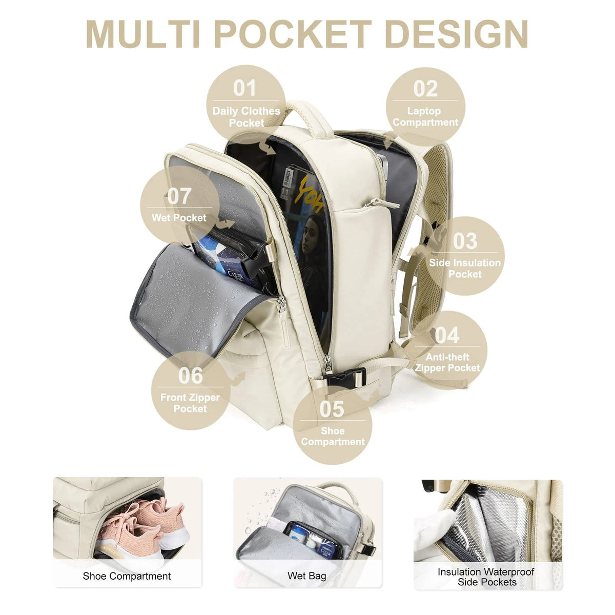 Women's Large Travel Backpack – Waterproof Hiking Backpack | Anti-Theft Design