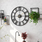 Vintage Round Silent Wall Clock with Metal Frame for Bedroom