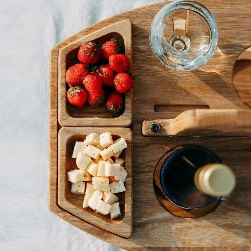 Stylish Oak Picnic Wine Table – Space-Saving & Multifunctional