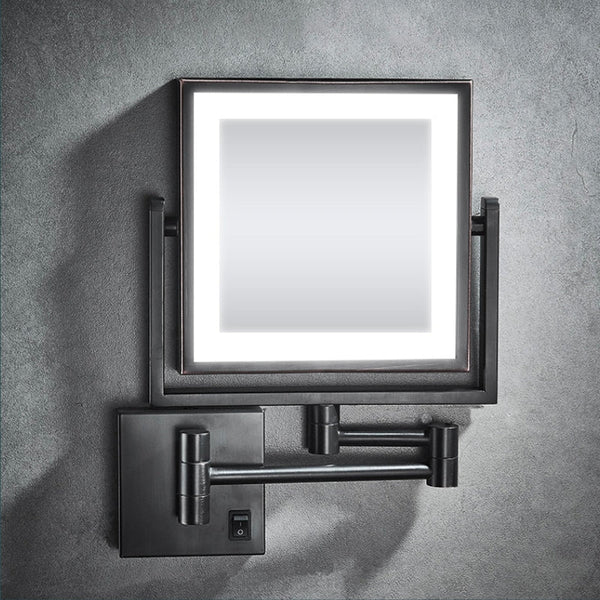 Adjustable LED Black Square Magnifying Makeup and Bathroom Mirror