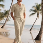 Men's Relaxed Linen Outfit – Lightweight and Breezy with Long Pants and Short Sleeves
