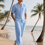 Men's Relaxed Linen Outfit – Lightweight and Breezy with Long Pants and Short Sleeves