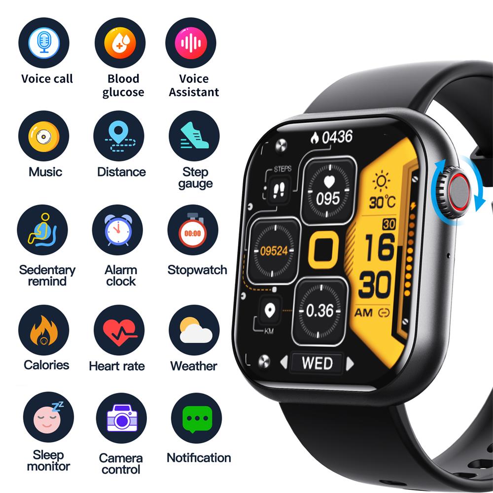 Waterproof Smartwatch with Blood Sugar, Blood Pressure, Blood Oxygen, and Sleep Monitoring Features