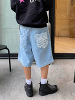 Relaxed Fit Bermuda Denim Shorts with Chic Floral Embroidery