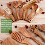 11-Piece Teak Kitchen Tool Set with Holder - Natural Wood