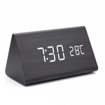 Wooden Look LED Alarm Clock with Three Alarms, Temperature Display, and Adjustable Brightness