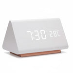 Wooden Look LED Alarm Clock with Three Alarms, Temperature Display, and Adjustable Brightness