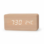 Wooden Look LED Alarm Clock with Three Alarms, Temperature Display, and Adjustable Brightness