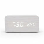 Wooden Look LED Alarm Clock with Three Alarms, Temperature Display, and Adjustable Brightness