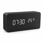 Wooden Look LED Alarm Clock with Three Alarms, Temperature Display, and Adjustable Brightness