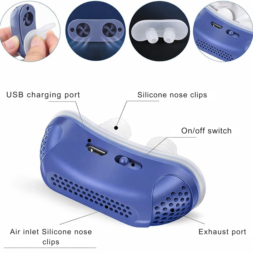 Compact Anti-Snoring Nasal Device with Airflow | Mask-Free Breathing Aid | USB Rechargeable