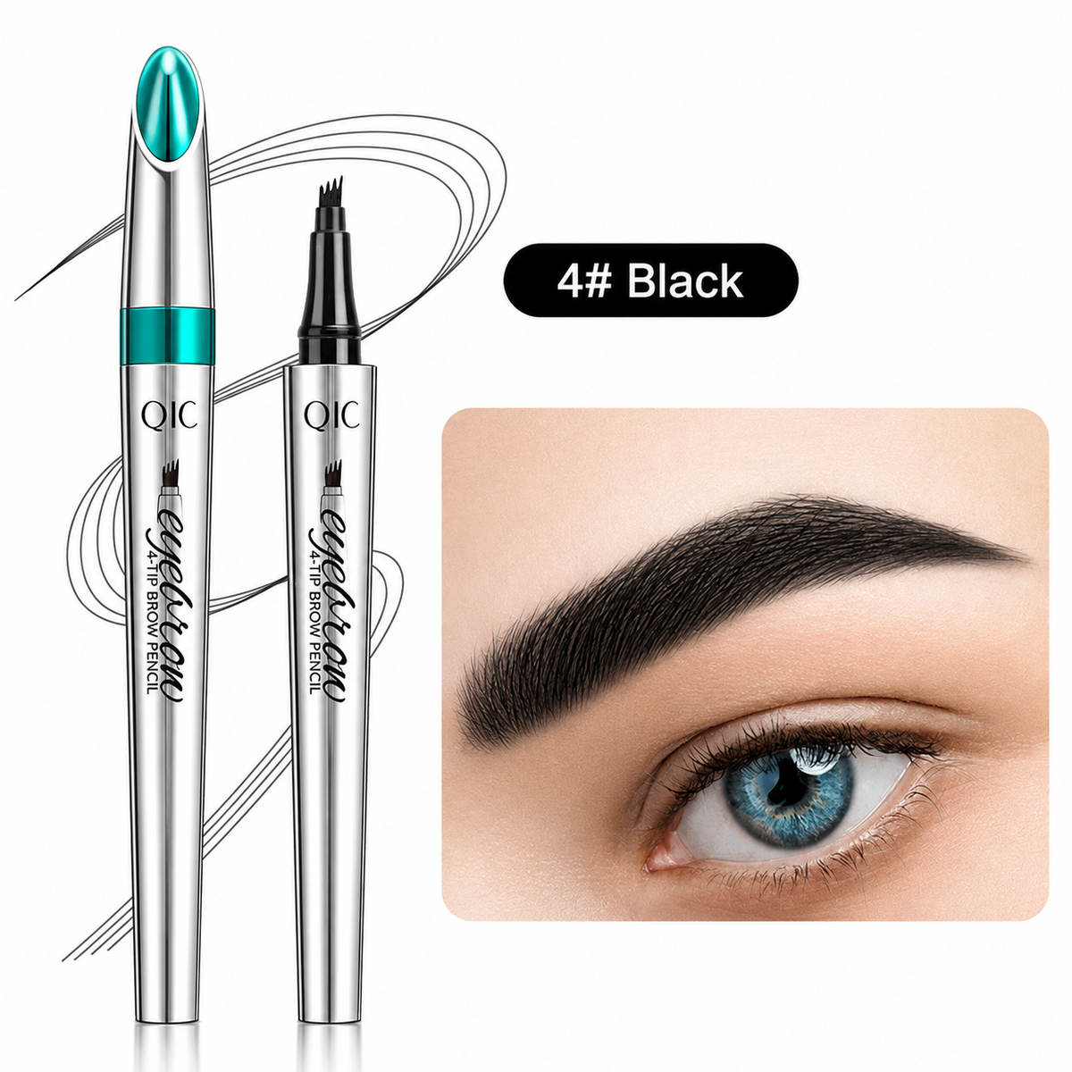 Waterproof 3D Eyebrow Pencil with 4 Fork Tips for Microblading Effect