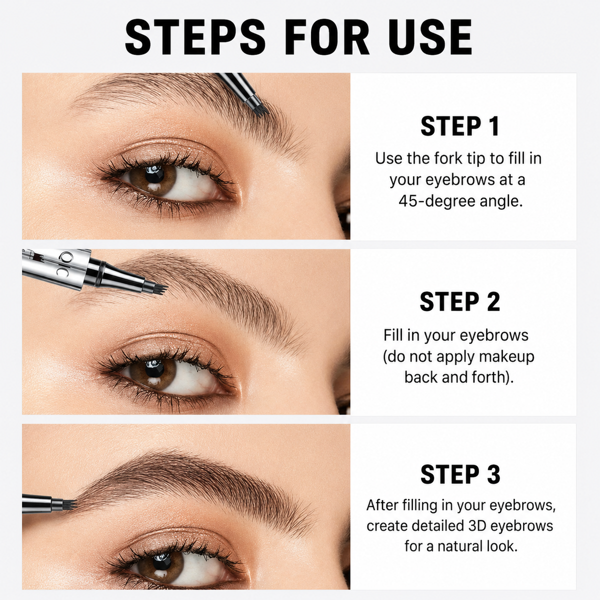 Waterproof 3D Eyebrow Pencil with 4 Fork Tips for Microblading Effect
